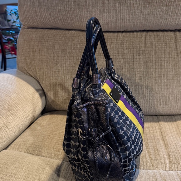 Kate Spade NY Black and white pattern with yellow & purple, stripe YellowSatchel - Picture 5 of 11
